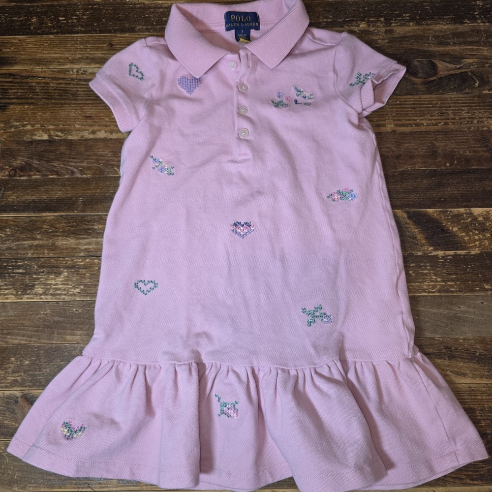Polo Ralph Lauren Toddler Little Girl 3T Pink Short Sleeve Dress Embroidered